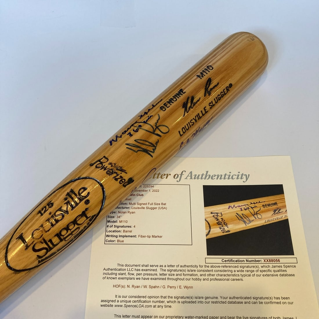 300 Win Club Signed Bat Nolan Ryan Warren Spahn JSA COA (1 of 7)