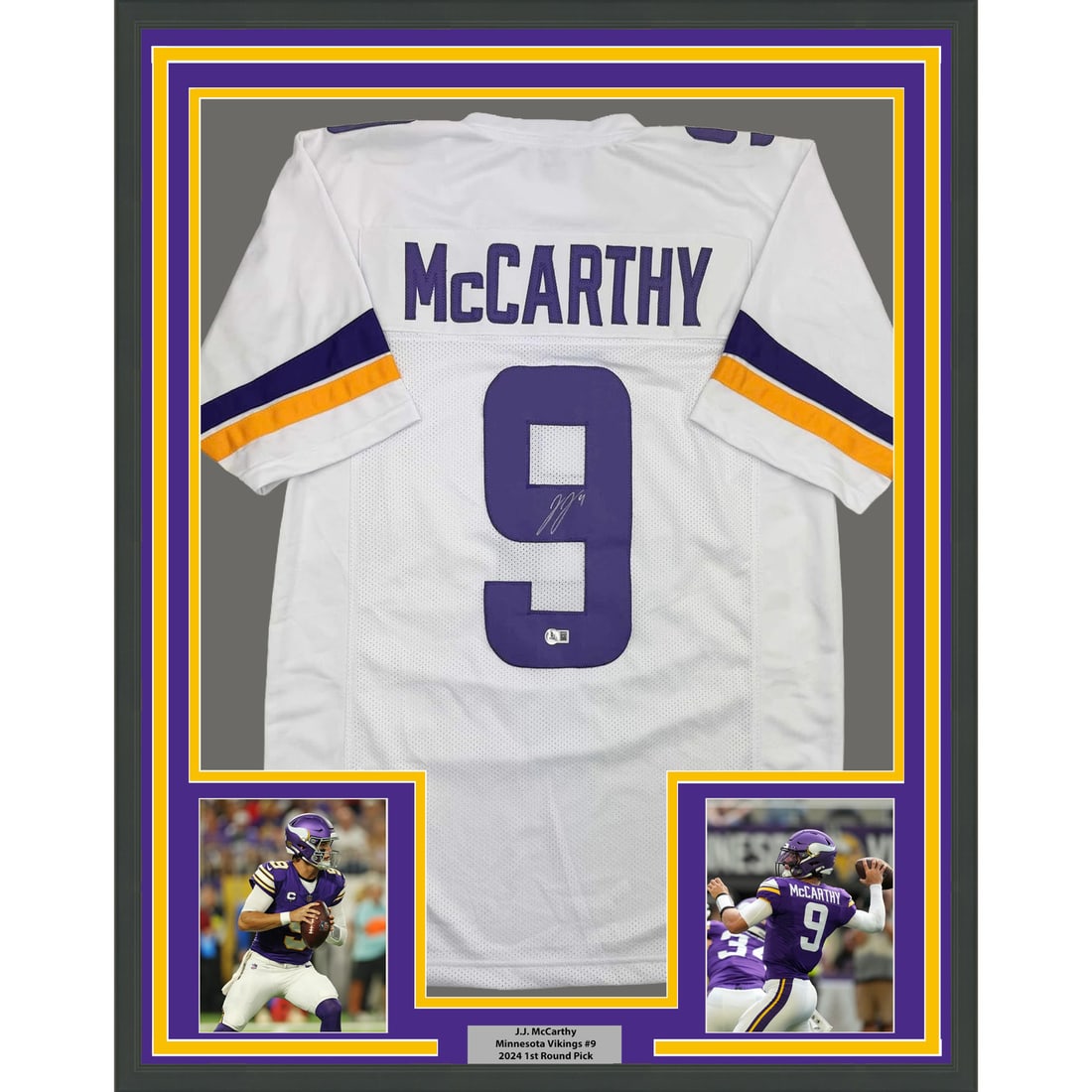J.J. McCarthy Signed Minnesota Vikings White Jersey Framed 35x39 Beckett COA (1 of 2)