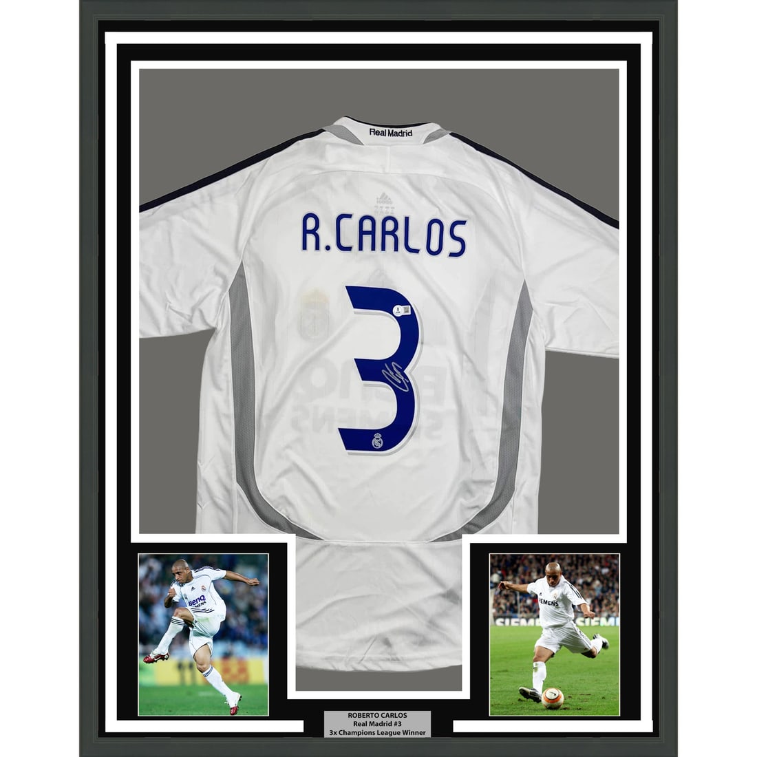 Roberto Carlos Signed Real Madrid Jersey 35x39 Framed Display Beckett Authenticated (1 of 2)