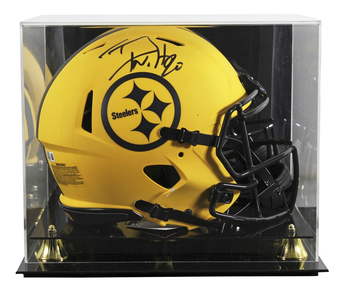 T.J. Watt Signed Pittsburgh Steelers Rave Full Size Helmet with BAS Authentication: T.J. Watt Signed Pittsburgh Steelers Rave Full Size Helmet with BAS Authentication This is an authentic full-size Speed Proline helmet featuring the signature of T.J. Watt, a star player from the Pitt