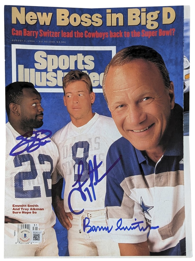 Dallas Cowboys Signed Sports Illustrated Cover Emmitt Smith Troy Aikman Barry Switzer Beckett (1 of 1)
