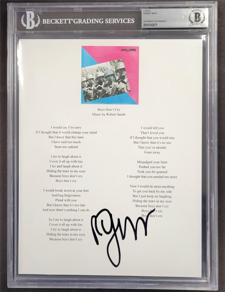 Robert Smith autographed 8.5x11 Boys Don't Cry lyric sheet Beckett authenticated (1 of 3)