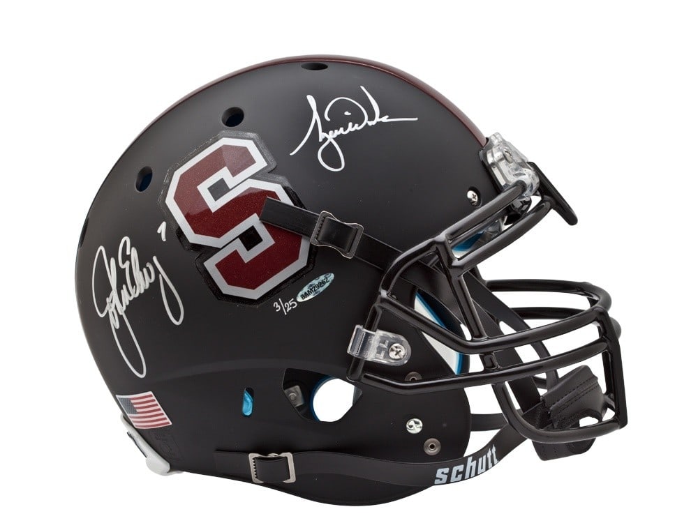 John Elway Tiger Woods Autographed Stanford Helmet Limited Edition #/25 UDA (1 of 4)