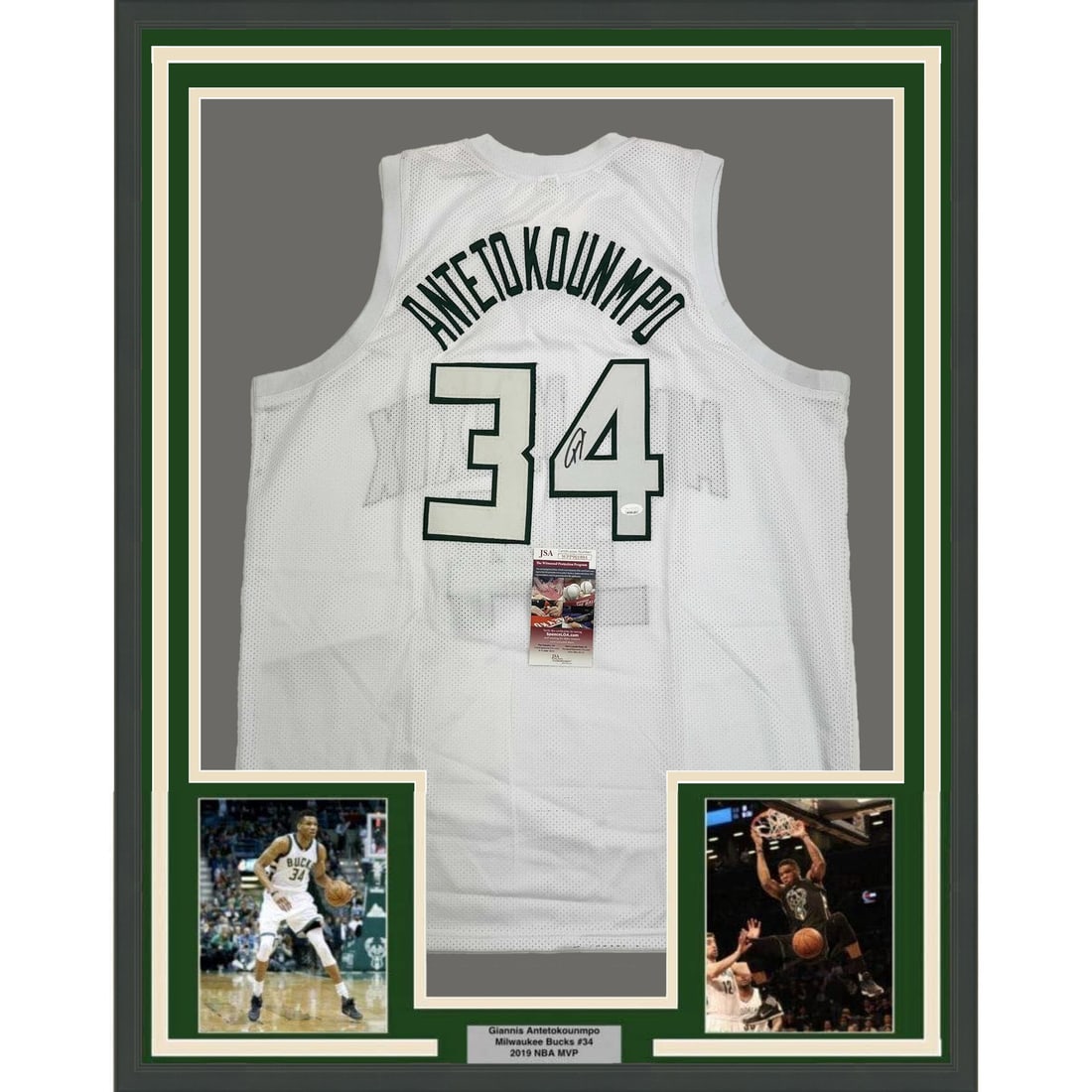 Framed Signed Giannis Antetokounmpo Jersey 35x39 JSA COA Milwaukee Bucks (1 of 2)
