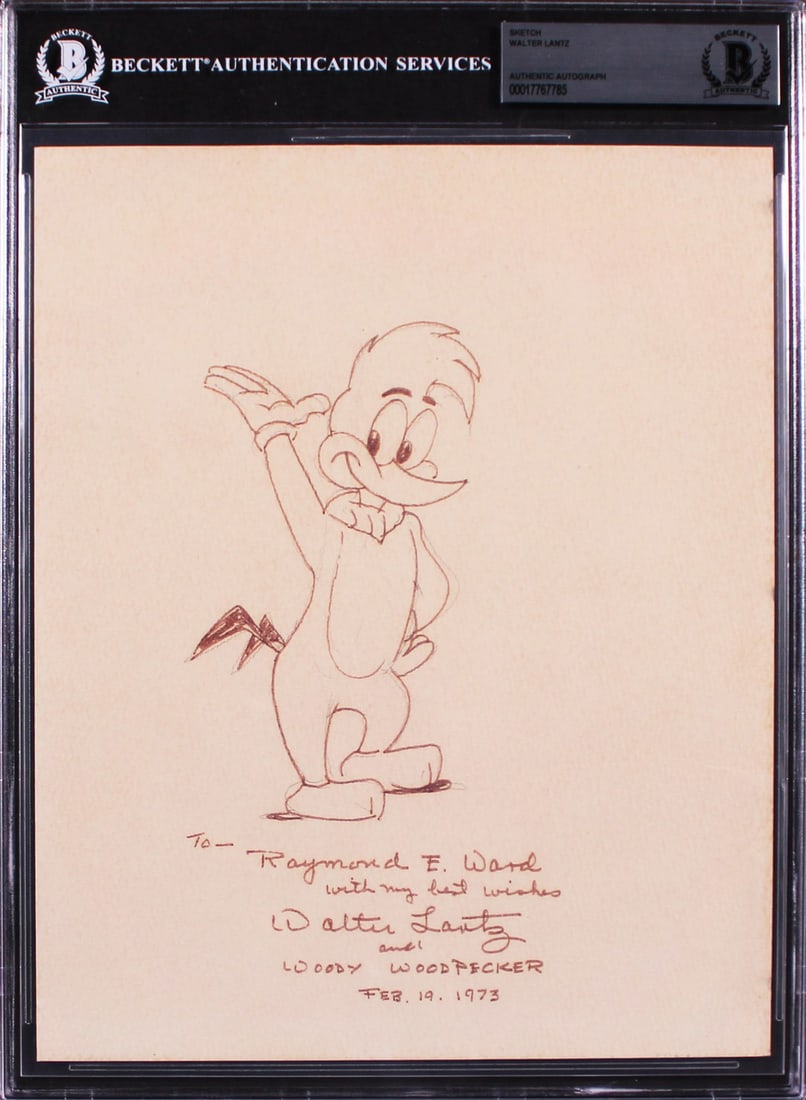 Walter Lantz Signed Woody Woodpecker 8x10 Sketch Authenticated by Beckett (1 of 2)