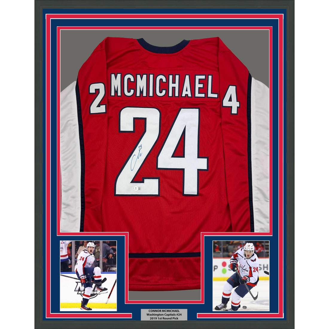 Framed Connor McMichael Autographed Jersey Washington Capitals BAS COA 35x39: Framed Connor McMichael Autographed Jersey Washington Capitals BAS COA 35x39 Celebrate your passion for hockey with this professionally framed autographed Connor McMichael Washington Capitals jersey.