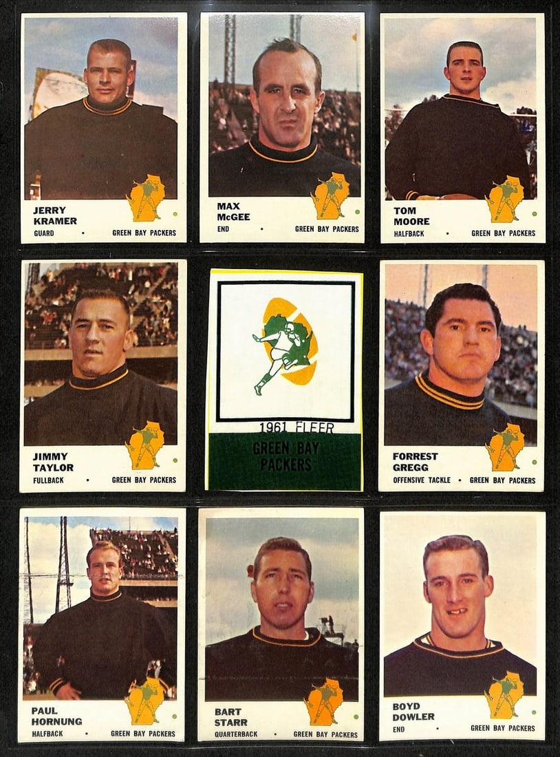 1961 FLEER Green Bay Packers Complete Football Card Set of 10 (1 of 4)