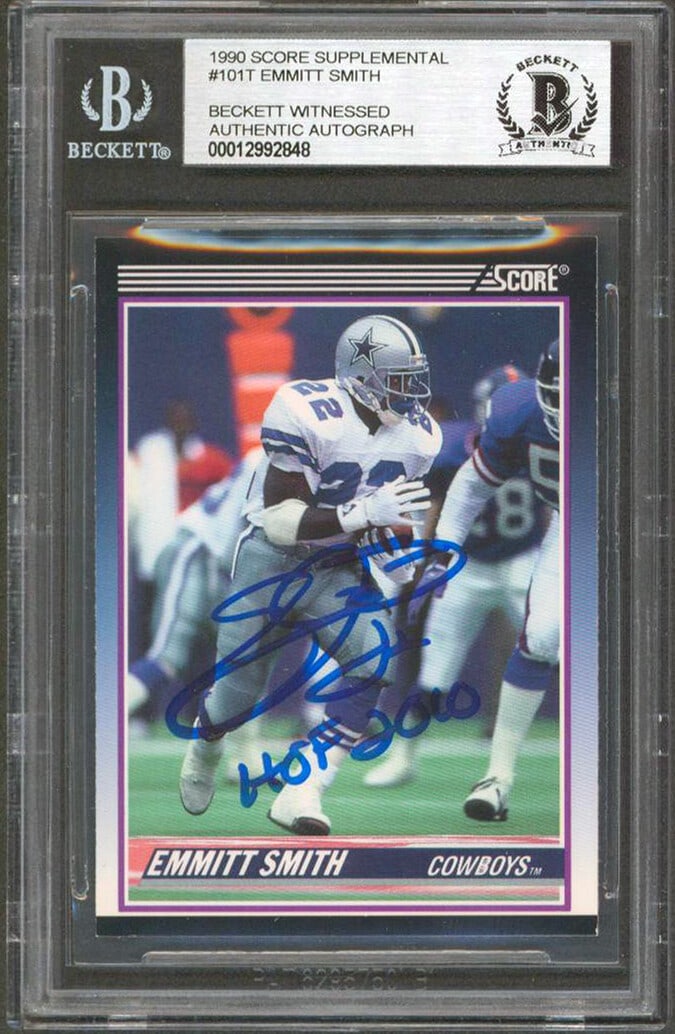 Emmitt Smith Signed 1990 Score RC Card HOF 2010 Dallas Cowboys Beckett Authenticated (1 of 2)