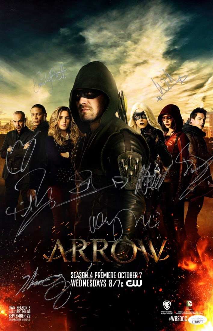Arrow Cast Autographed 11x17 Poster JSA Authenticated Amell Barrowman Ramsey: Arrow Cast Autographed 11x17 Poster JSA Authenticated Amell Barrowman Ramsey This is an original Arrow cast autographed 11x17 poster featuring signatures from notable cast members including Stephen Am