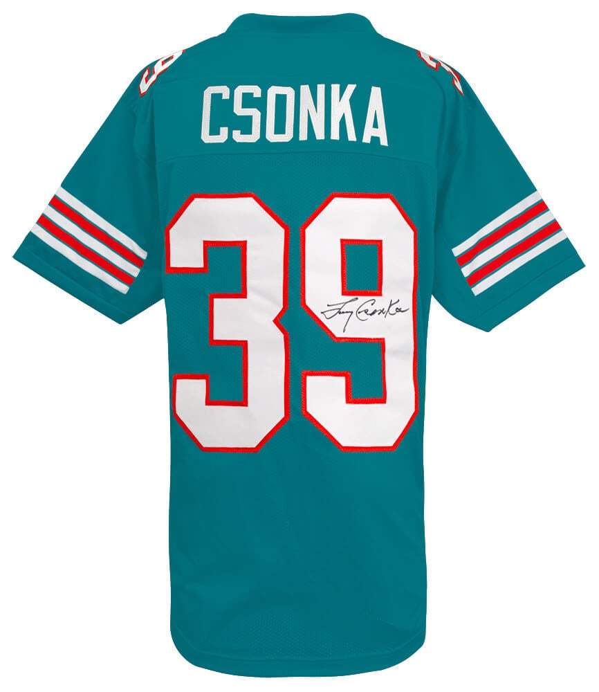 Larry Csonka Signed Teal Custom Dolphins Jersey with COA: Larry Csonka Signed Teal Custom Dolphins Jersey with COA Larry Csonka Signed Teal Custom Dolphins Jersey with COA This is a signed teal custom football jersey of Larry Csonka, a celebrated player of t