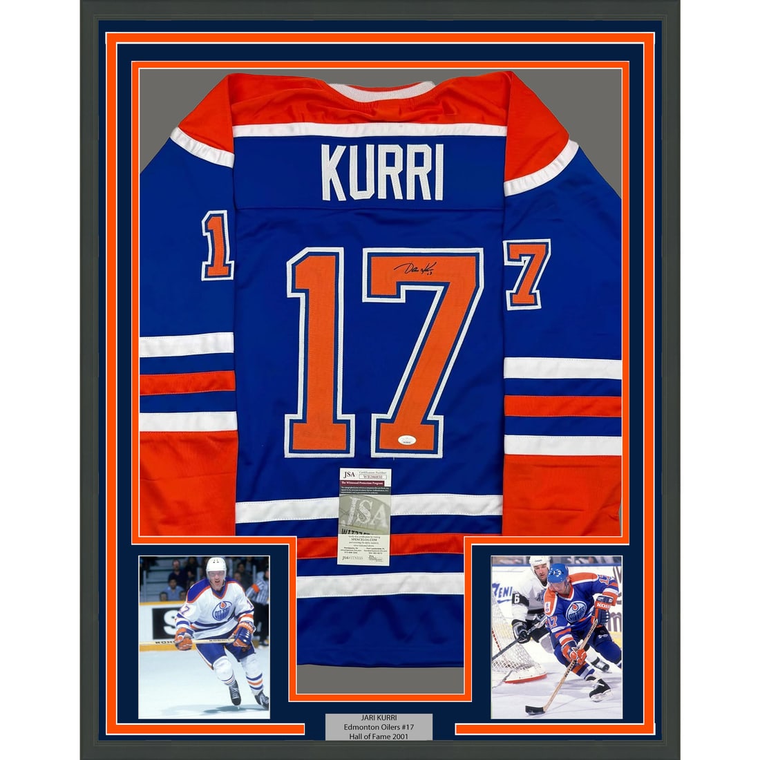 Framed Jari Kurri Autographed Jersey Edmonton Oilers JSA COA 35x39 (1 of 2)