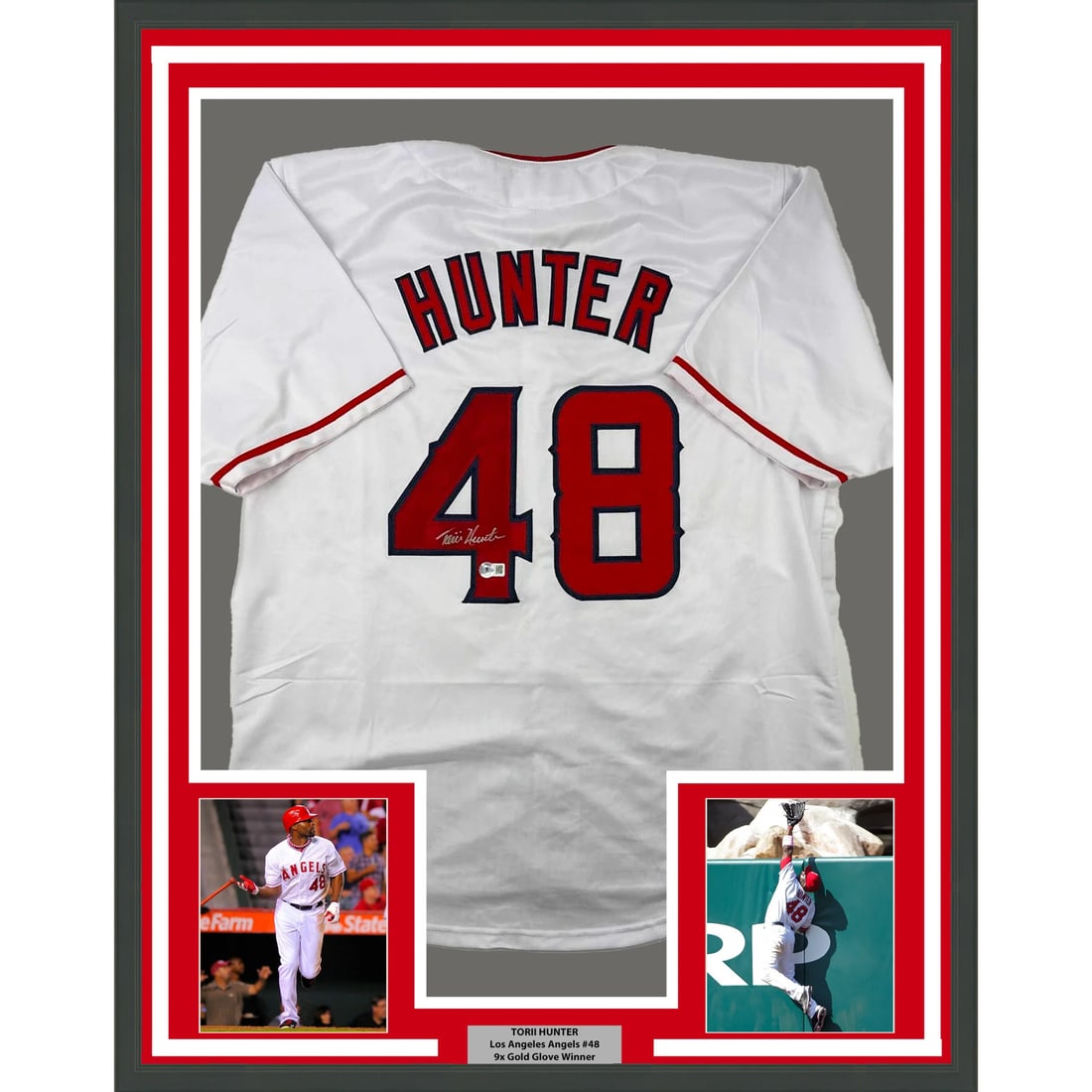 Framed Torii Hunter Autographed Jersey Los Angeles Angels BAS COA: Framed Torii Hunter Autographed Jersey Los Angeles Angels BAS COA This framed and autographed Torii Hunter jersey features the iconic Los Angeles Angels of Anaheim design. Measuring 35 inches by 39 in