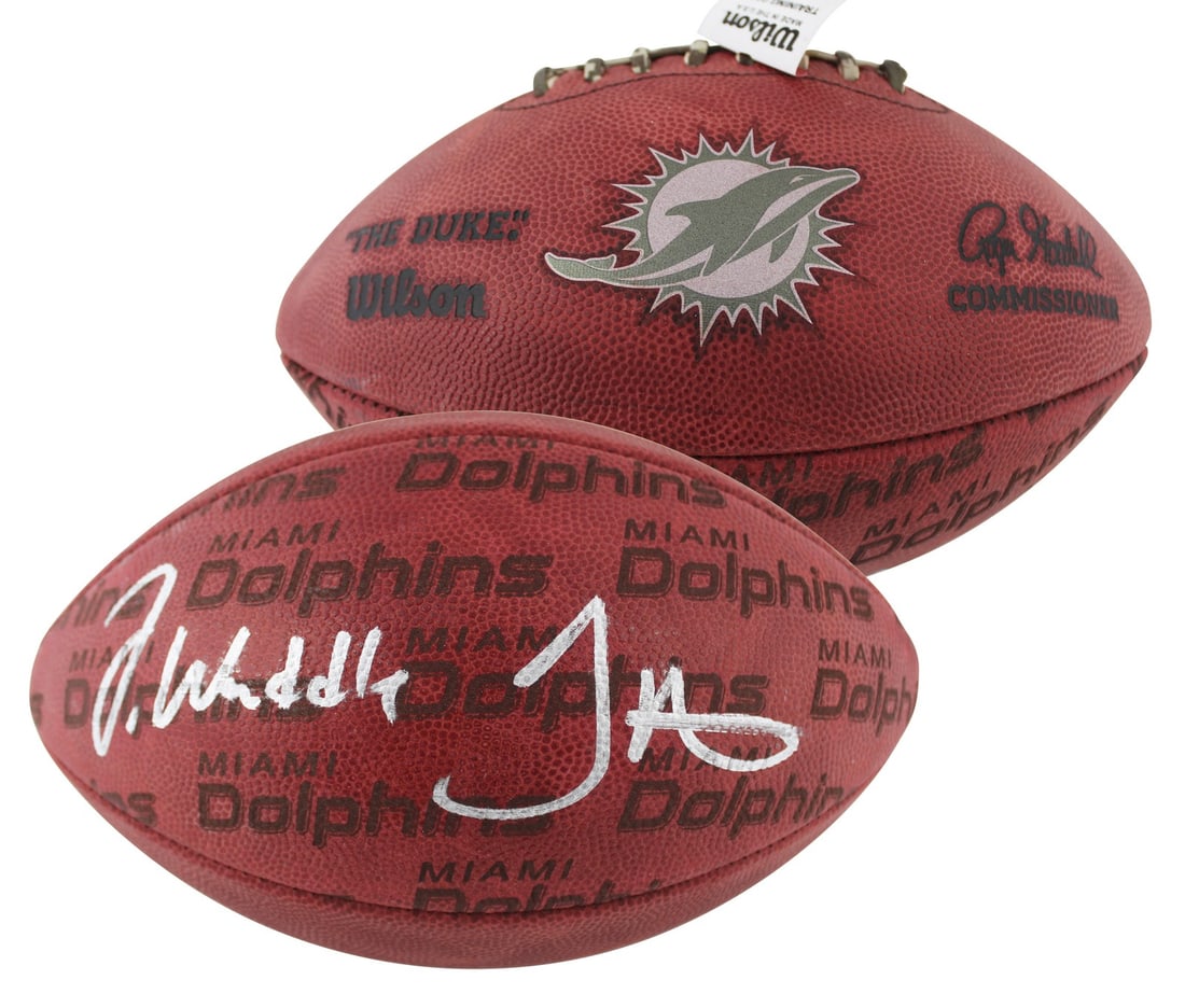 Jaylen Waddle Tyreek Hill Signed Wilson Duke NFL Football Beckett Auth: Jaylen Waddle Tyreek Hill Signed Wilson Duke NFL Football Beckett Auth This official Wilson "The Duke" NFL football is a remarkable collectible featuring the authentic signatures of Miami Dolphins sta