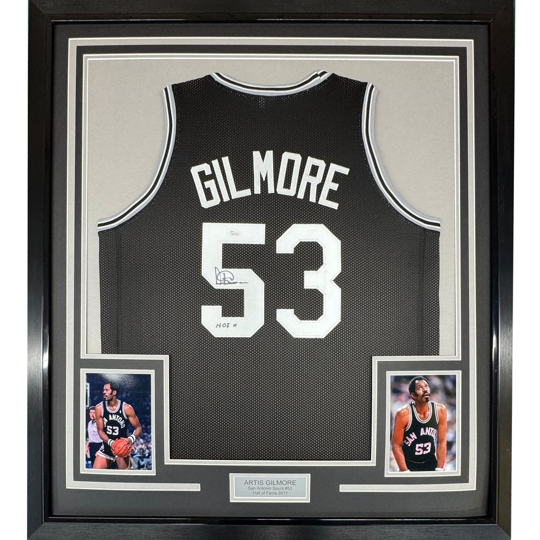 Framed Autographed Artis Gilmore Black Jersey JSA COA NBA HOF: Framed Autographed Artis Gilmore Black Jersey JSA COA NBA HOF This professionally framed and autographed Artis Gilmore jersey celebrates the Hall of Fame career of the NBA legend. Featuring his number