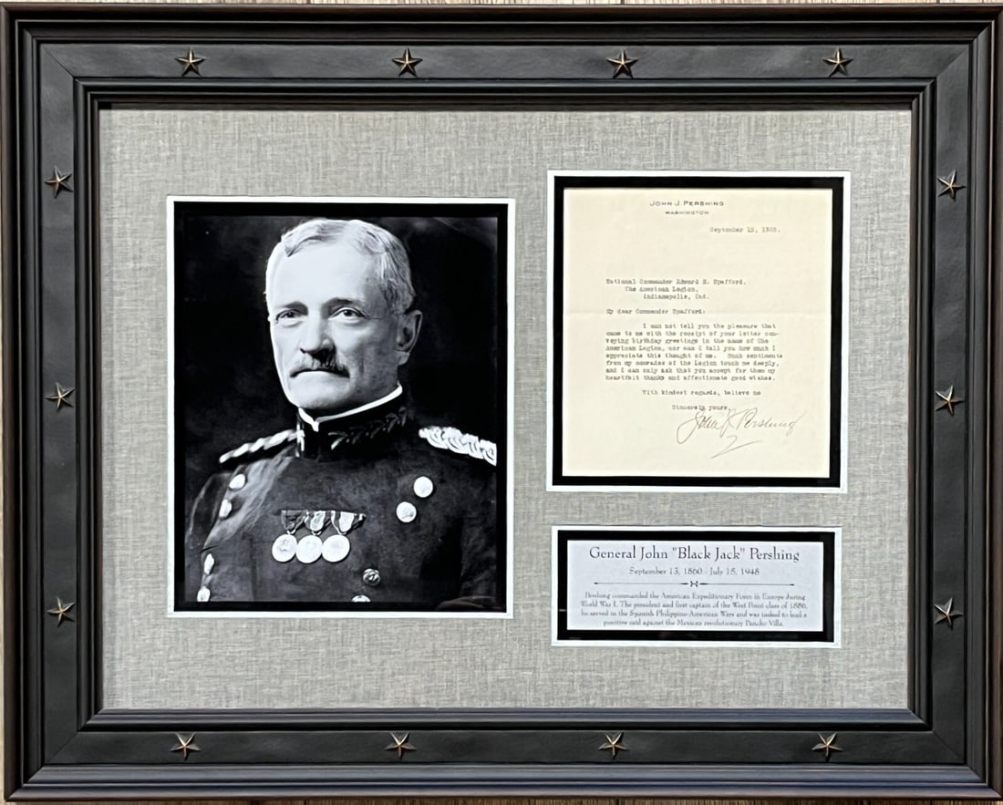 General John Blackjack Pershing Signed Letter Custom Framed Display Beckett Authenticated (1 of 6)