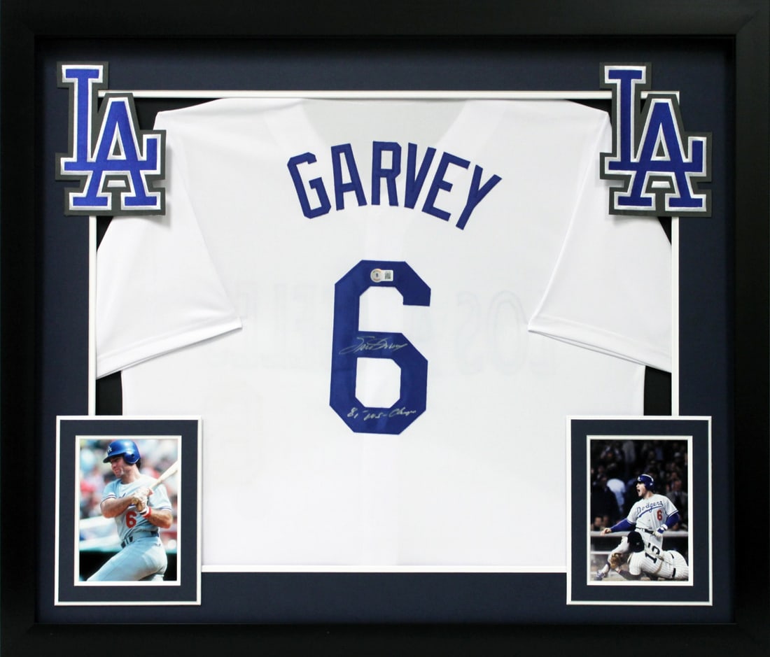 Steve Garvey Signed White Framed Jersey 81 WS Champs BAS Authentic (1 of 2)