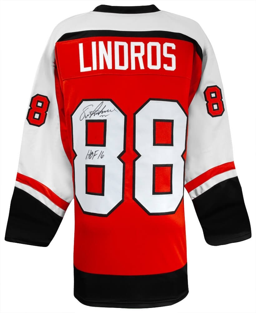 Autographed Eric Lindros Philadelphia Flyers Orange Jersey With HOF 16 Inscription (1 of 2)