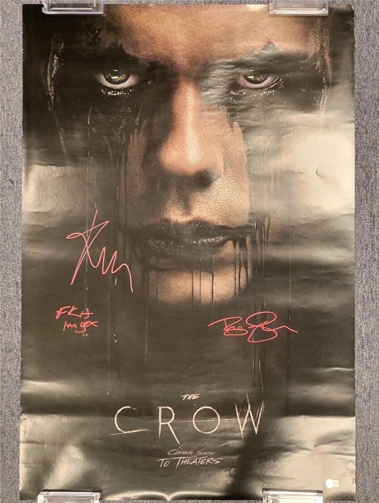 The Crow 27x40 Movie Poster Signed by Bill Skarsgard Beckett Authenticated: The Crow 27x40 Movie Poster Signed by Bill Skarsgard Beckett Authenticated This is an original movie poster for 'The Crow' featuring the signatures of Bill Skarsgard and FKA Twigs. The poster measures