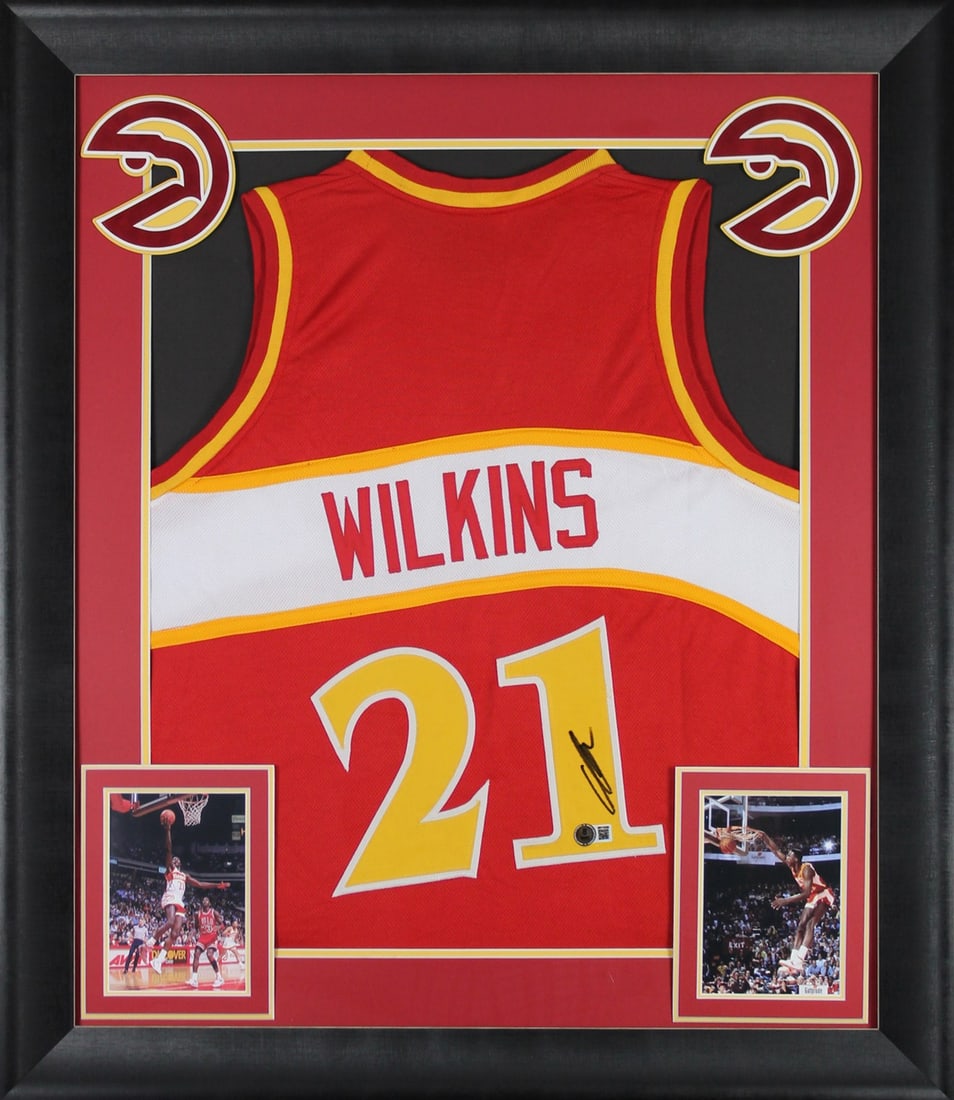 Framed Red Atlanta Hawks Jersey Signed by Dominique Wilkins BAS Witnessed (1 of 2)