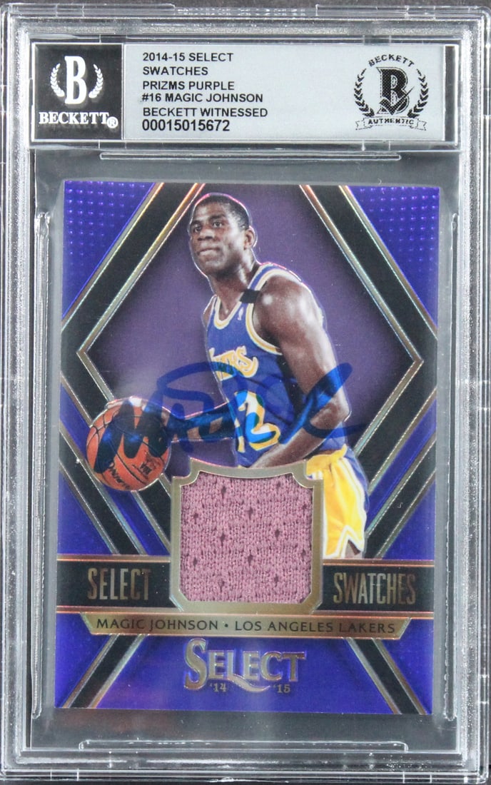 Magic Johnson Autographed 2014 Select Swatches #16 #62/99 Gem Mint 10 Beckett Slabbed (1 of 2)