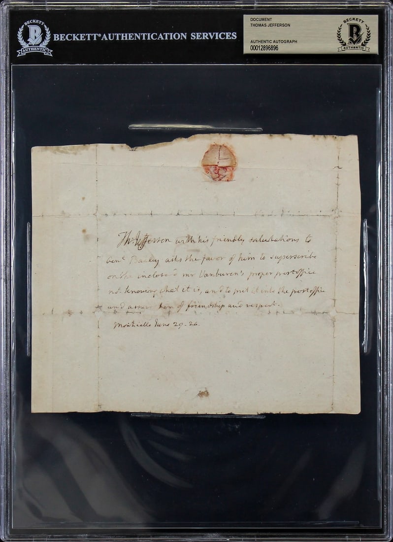 Thomas Jefferson Signed 1824 Handwritten Envelope Beckett Authenticated Slab (1 of 7)