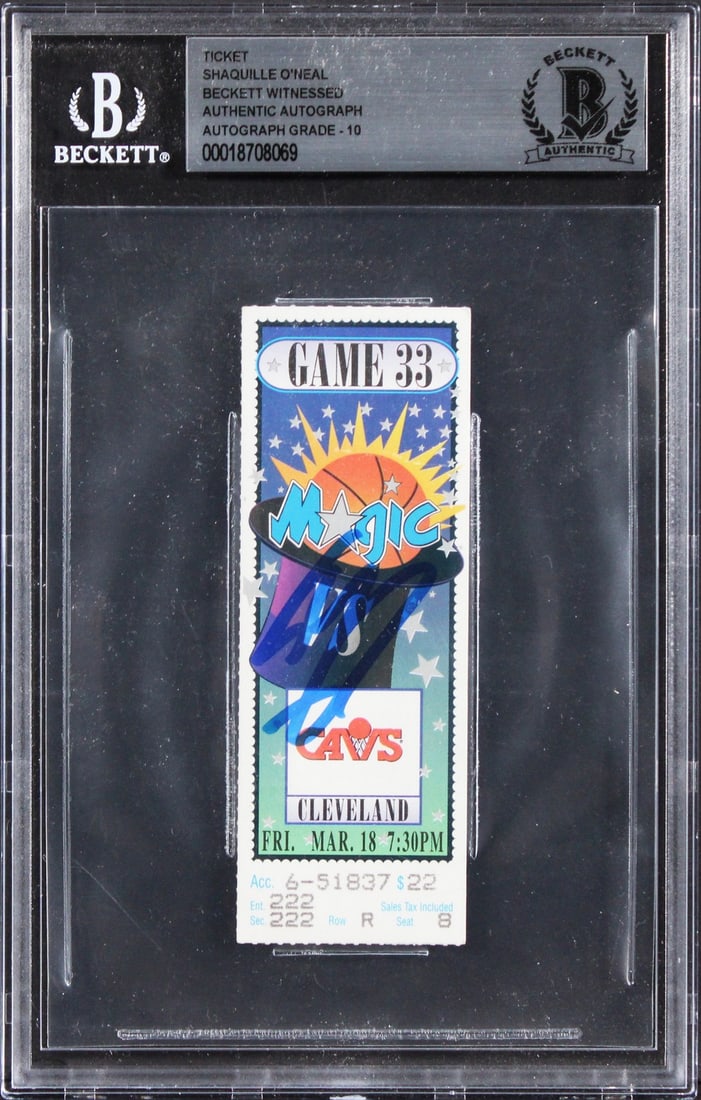 1993 Magic vs Cavaliers Ticket Stub Signed by Shaquille O'Neal BAS Auto 10 (1 of 2)