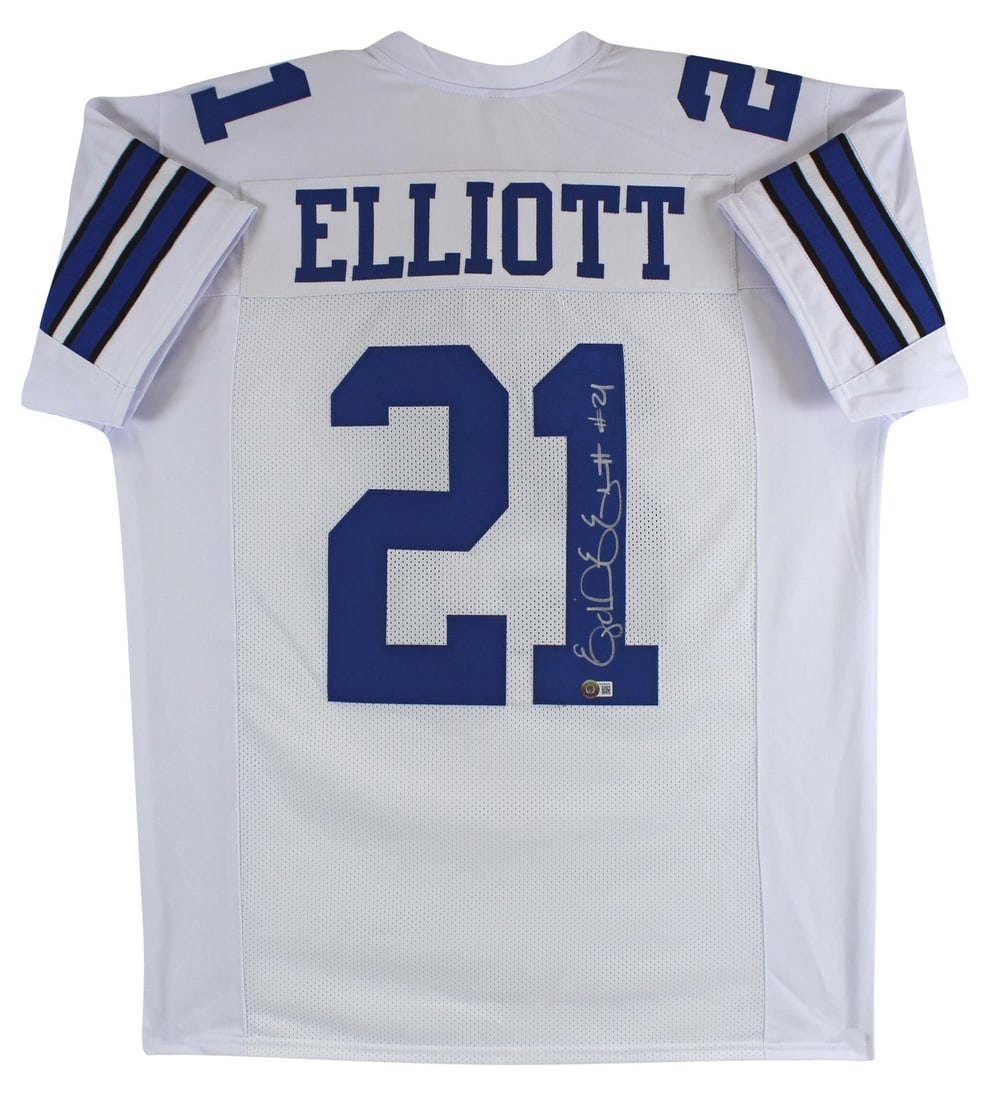 Ezekiel Elliott Signed White Pro Style Jersey BAS Authenticated Dallas Cowboys (1 of 3)