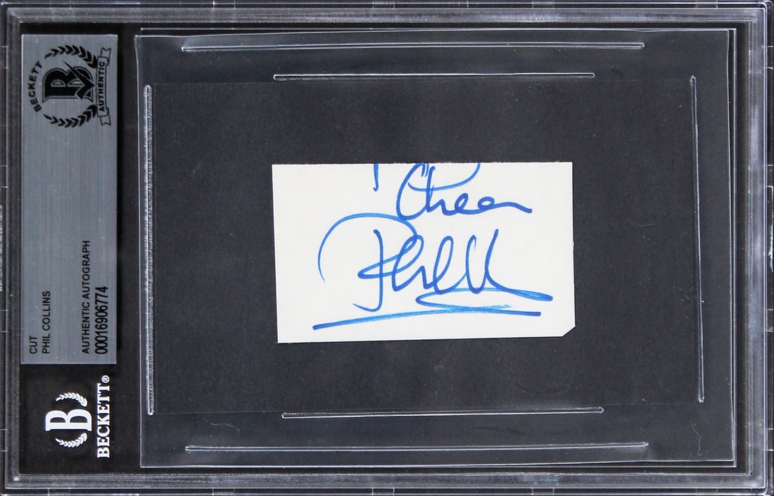 Phil Collins Cheers Autographed Cut Signature 1.65x2.75 Beckett Authenticated (1 of 2)