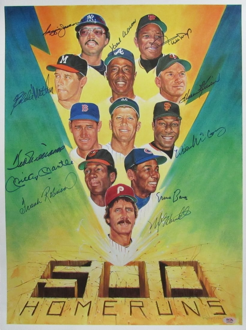 500 Home Run Club Framed Lithograph Signed by 11 Legends PSA/DNA (1 of 8)