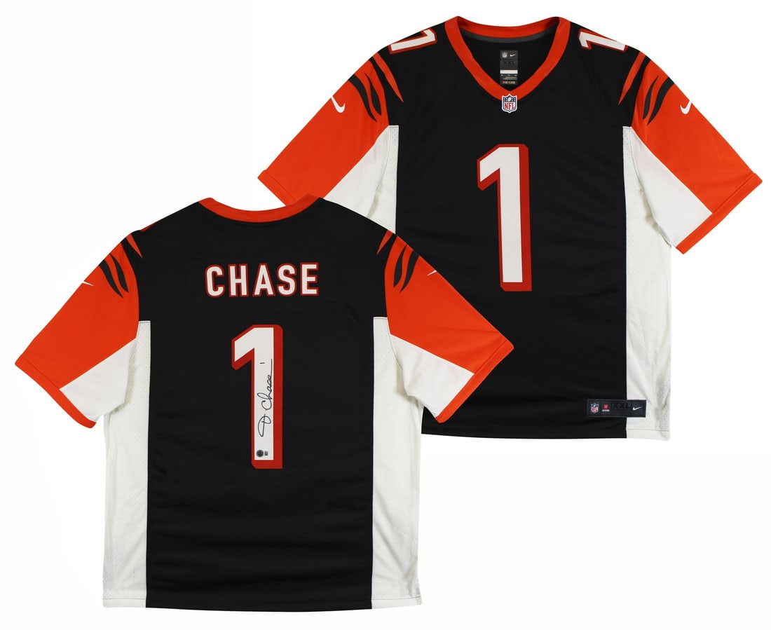 Ja'Marr Chase Signed Cincinnati Bengals Black Throwback Nike Limited Jersey BAS Authenticated (1 of 6)