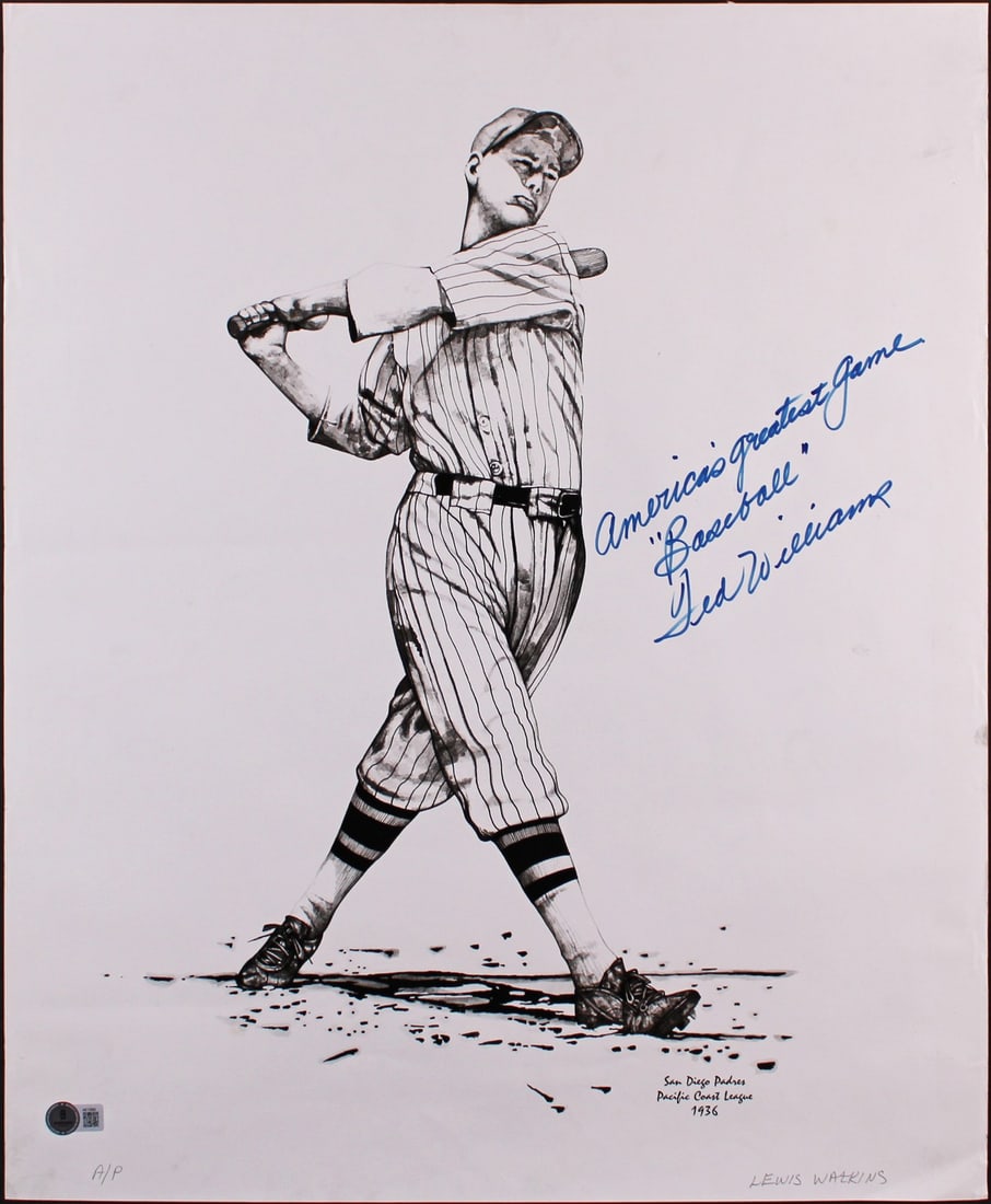 Ted Williams Signed Lithograph America's Greatest Game 17.5x22 Beckett COA Boston Red Sox (1 of 5)