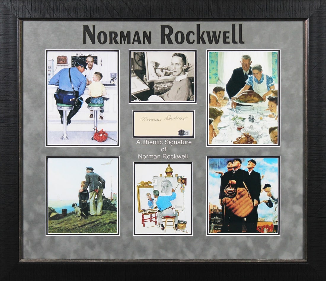 Framed Norman Rockwell Hand-Signed Cut Signature With Beckett BAS Authentication (1 of 2)
