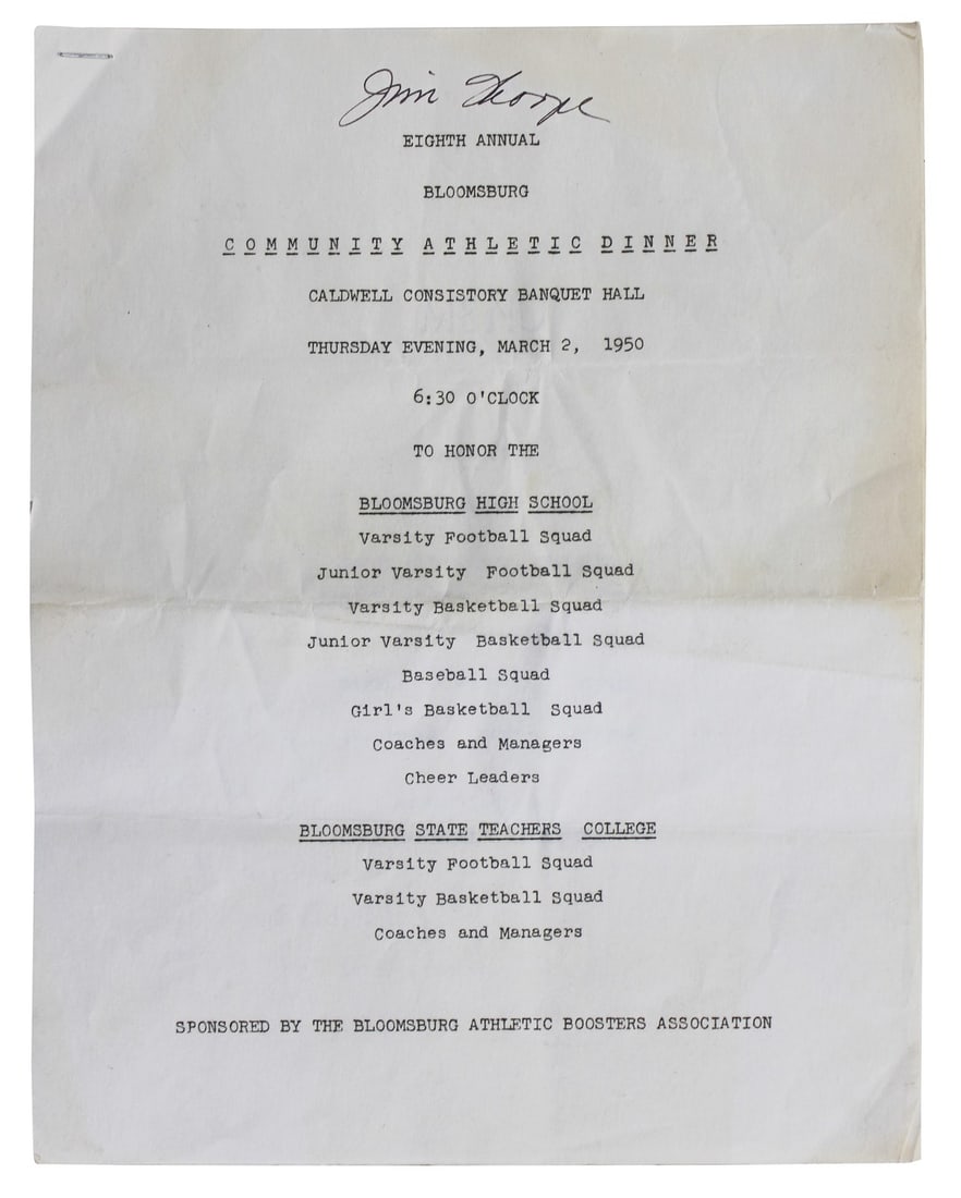 Jim Thorpe Autographed 1950 Athletic Dinner Program With PSA and JSA Certification (1 of 8)