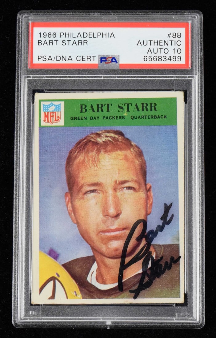 Bart Starr Signed 1966 Philadelphia 88 Football Card PSA Auto Grade 10 (1 of 2)