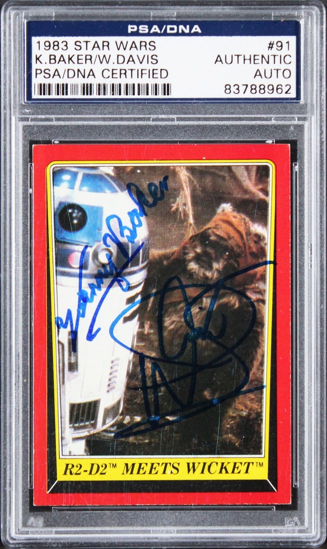 PSA Slabbed Star Wars ROTJ Card Signed by Kenny Baker Warwick Davis (1 of 2)