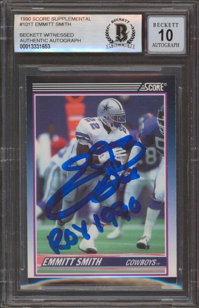 Emmitt Smith Signed 1990 Score RC Card ROY 1990 Gem Mint 10 BAS (1 of 2)