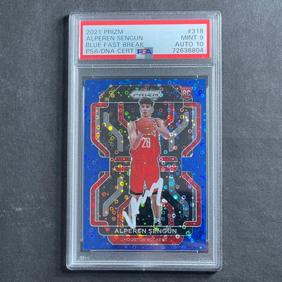 2021-22 Prizm Blue Fast Break #318 Alperen Sengun Autographed PSA 9 Card (1 of 2)