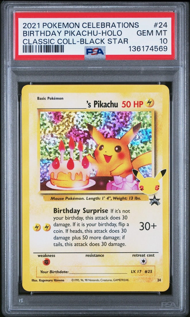 PSA 10 2021 HOLO Birthday Pikachu Classic Celebrations Card (1 of 2)