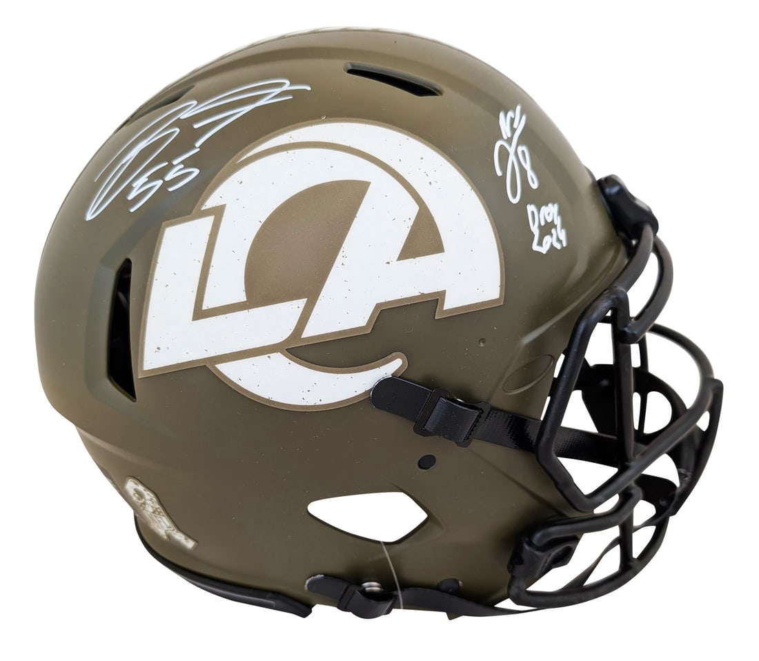 Los Angeles Rams Jared Verse Braden Fiske Signed Full Size Helmet BAS Authenticated (1 of 3)