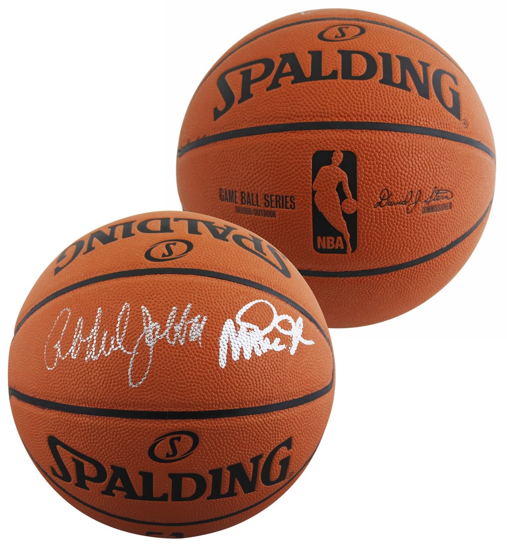 Spalding Basketball Signed by Kareem Abdul-Jabbar and Magic Johnson Beckett Authenticated (1 of 4)