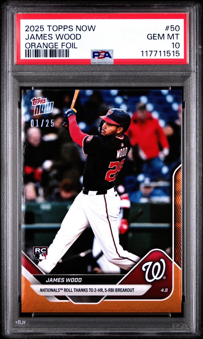 2025 Topps Now James Wood #50 Orange Foil Rookie Card PSA 10 /25 (1 of 2)