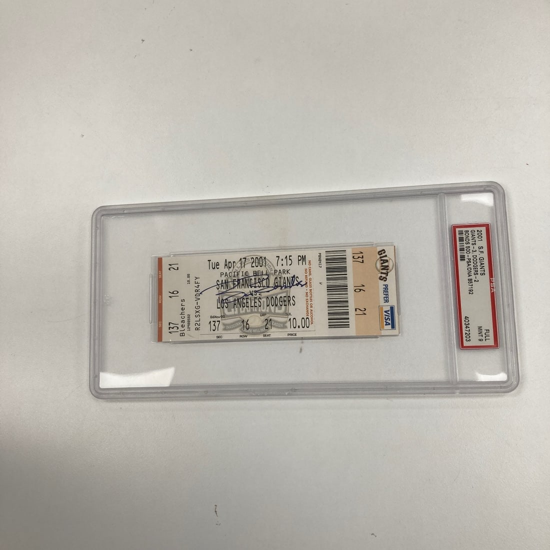Barry Bonds Autographed Full Ticket April 17 2001 500th Home Run PSA 9 (1 of 6)