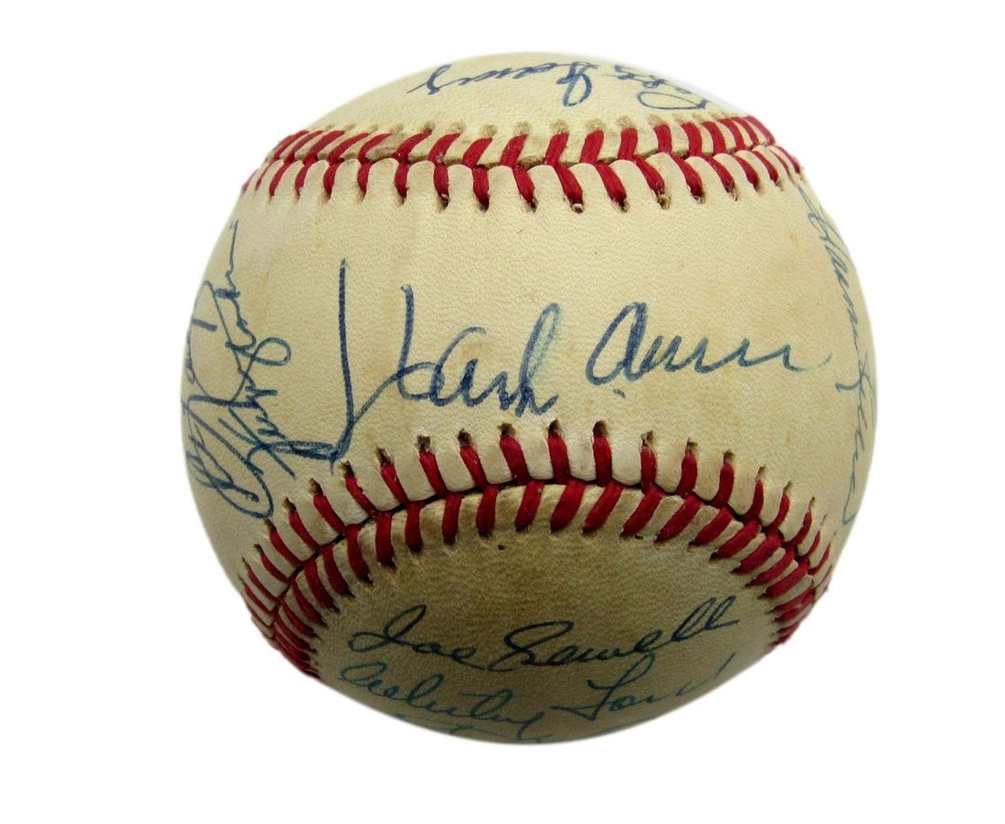 Multi-Signed Hall of Famers ONL Baseball by 19 Players: Multi-Signed Hall of Famers ONL Baseball by 19 Players This is an original Hall of Famers Multi-Signed ONL Baseball featuring the autographs of 19 legendary players, including Hank Aaron, Harmon Kille
