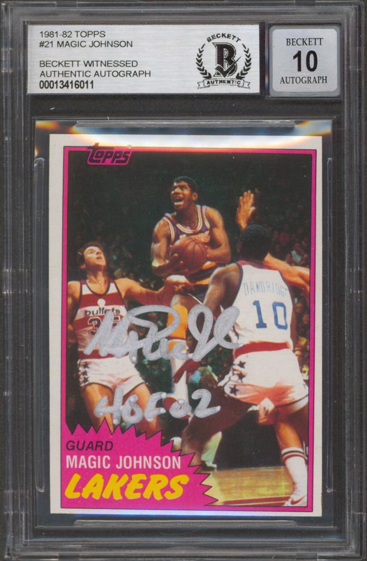 Magic Johnson Signed 1981 Topps #21 Card HOF 02 Gem Mint 10 BAS Slabbed (1 of 2)