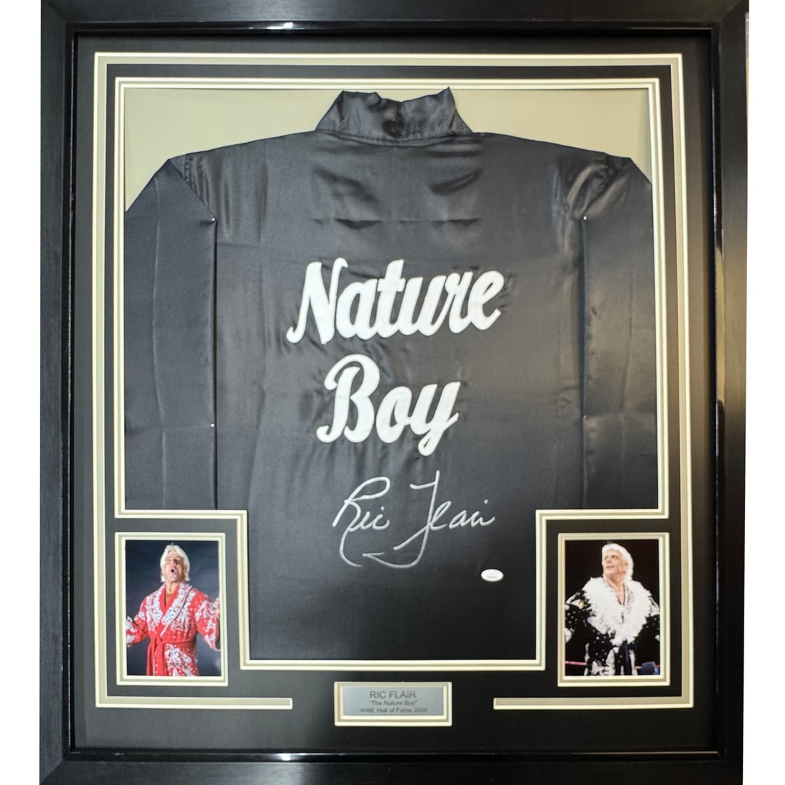 Framed Ric Flair Autographed Black Replica Robe with JSA COA 35x39 (1 of 2)