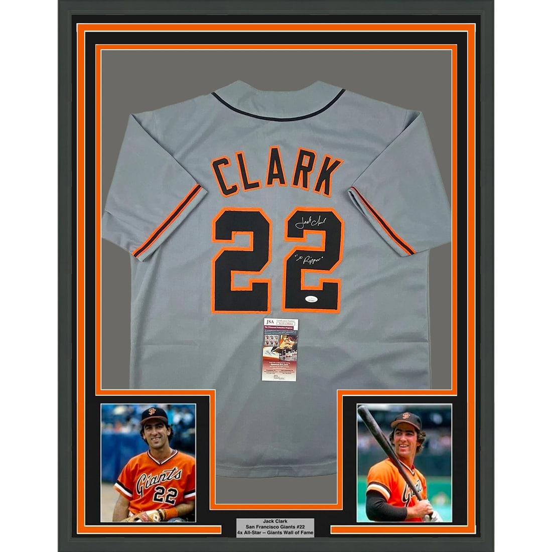 Jack Clark Autographed Framed Jersey 33x42 San Francisco Giants JSA COA (1 of 2)
