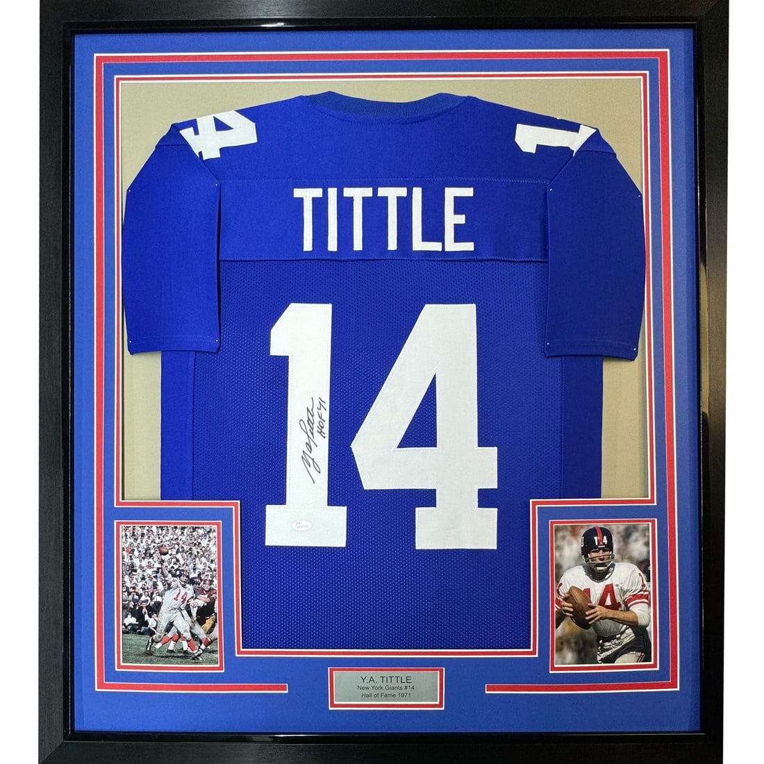 Framed Autographed Y.A. Tittle New York Giants Jersey JSA COA (1 of 2)