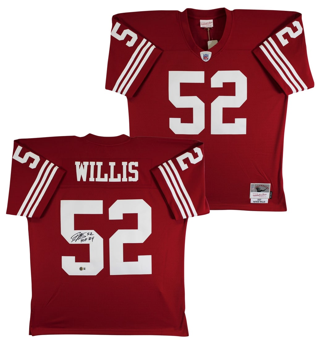 Patrick Willis Autographed Red Mitchell and Ness 49ers Jersey HOF 24 BAS Witnessed (1 of 6)
