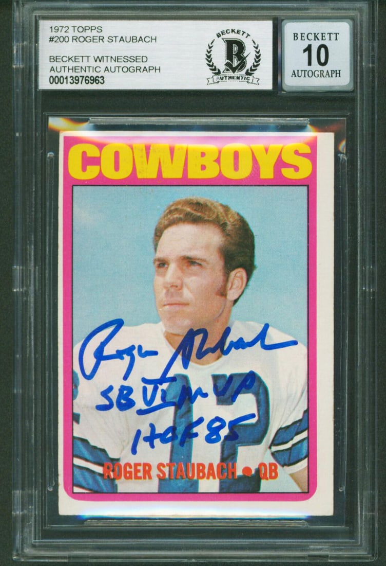 1972 Topps #200 Roger Staubach Rookie Card Signed With Inscriptions BAS 10 (1 of 2)
