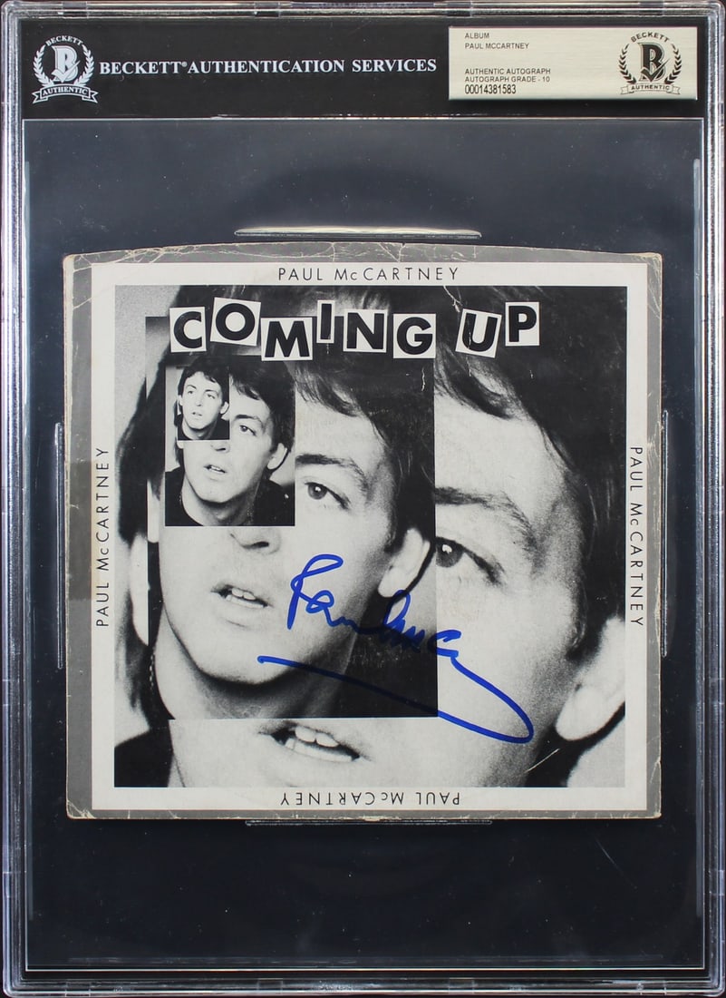 Paul McCartney Signed Coming Up Album Cover Gem Mint 10 BAS Slabbed: Paul McCartney Signed Coming Up Album Cover Gem Mint 10 BAS Slabbed This autographed 'Coming Up' 45 RPM album cover has been personally signed by Paul McCartney of The Beatles. The item is graded Gem
